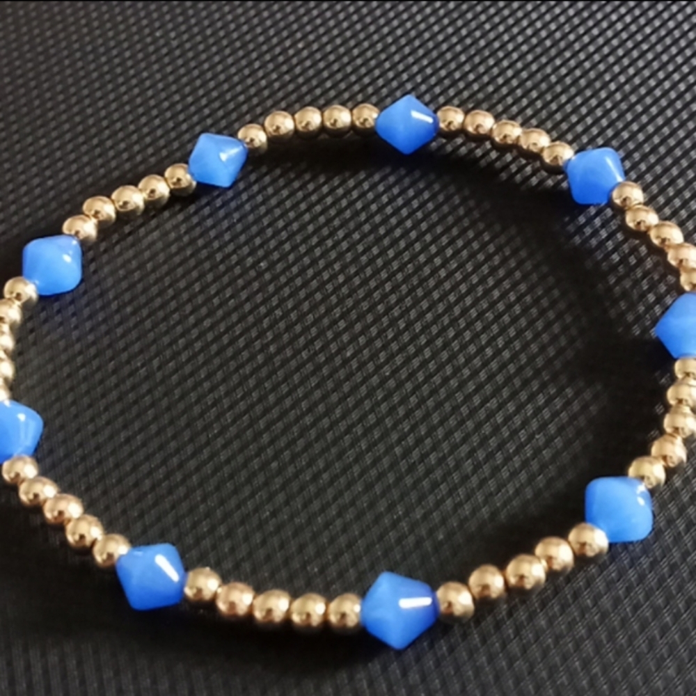 Hand crafted gold plated and moonstone beaded gemstone bracelet
